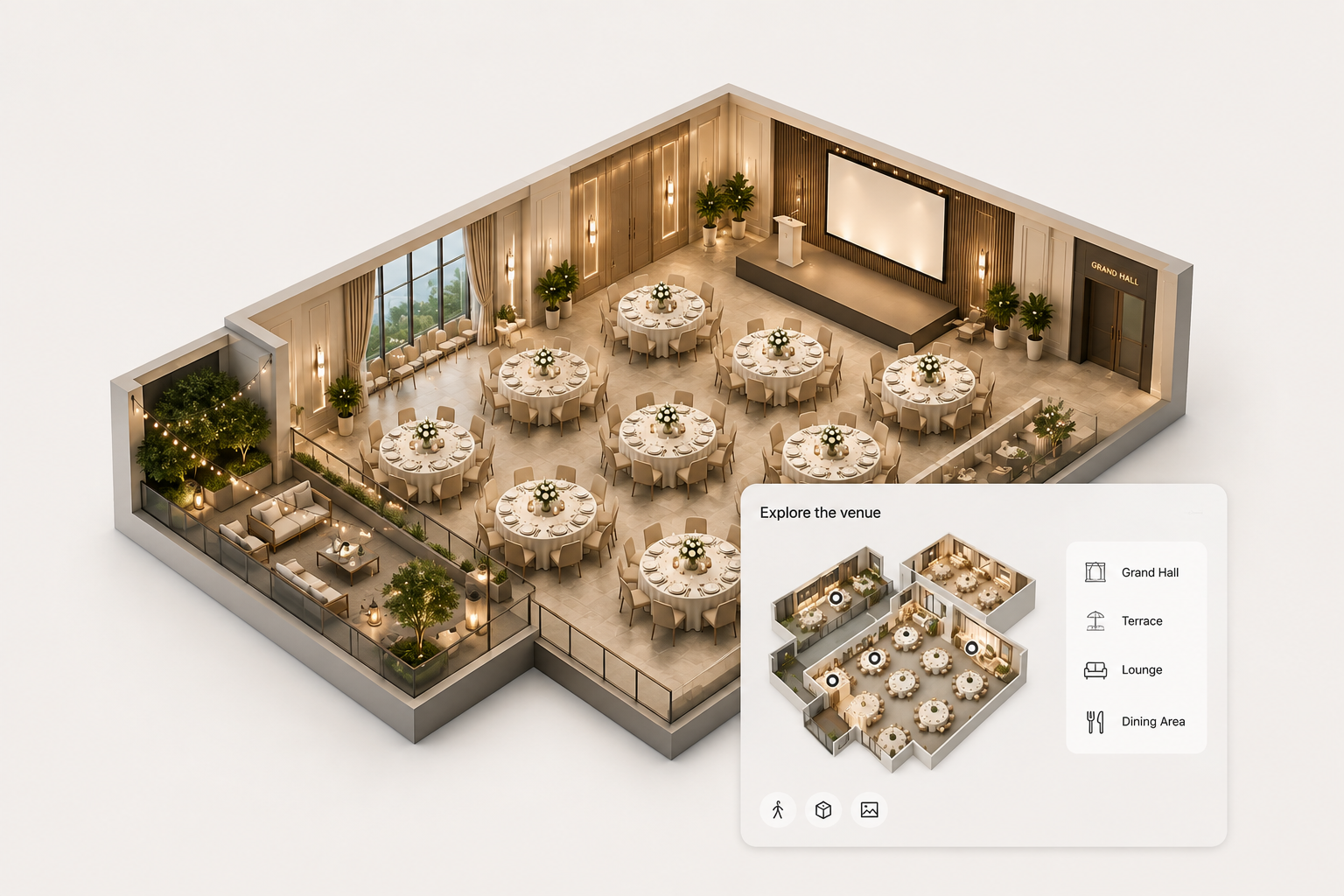 Virtual venue tour for hospitality and event spaces